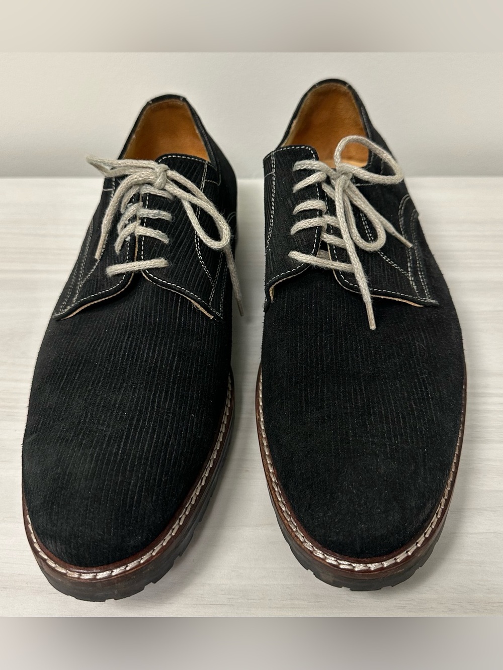Men's Ron White Black/Charcoal Corduroy Derby Shoes with Contrast Cream Laces